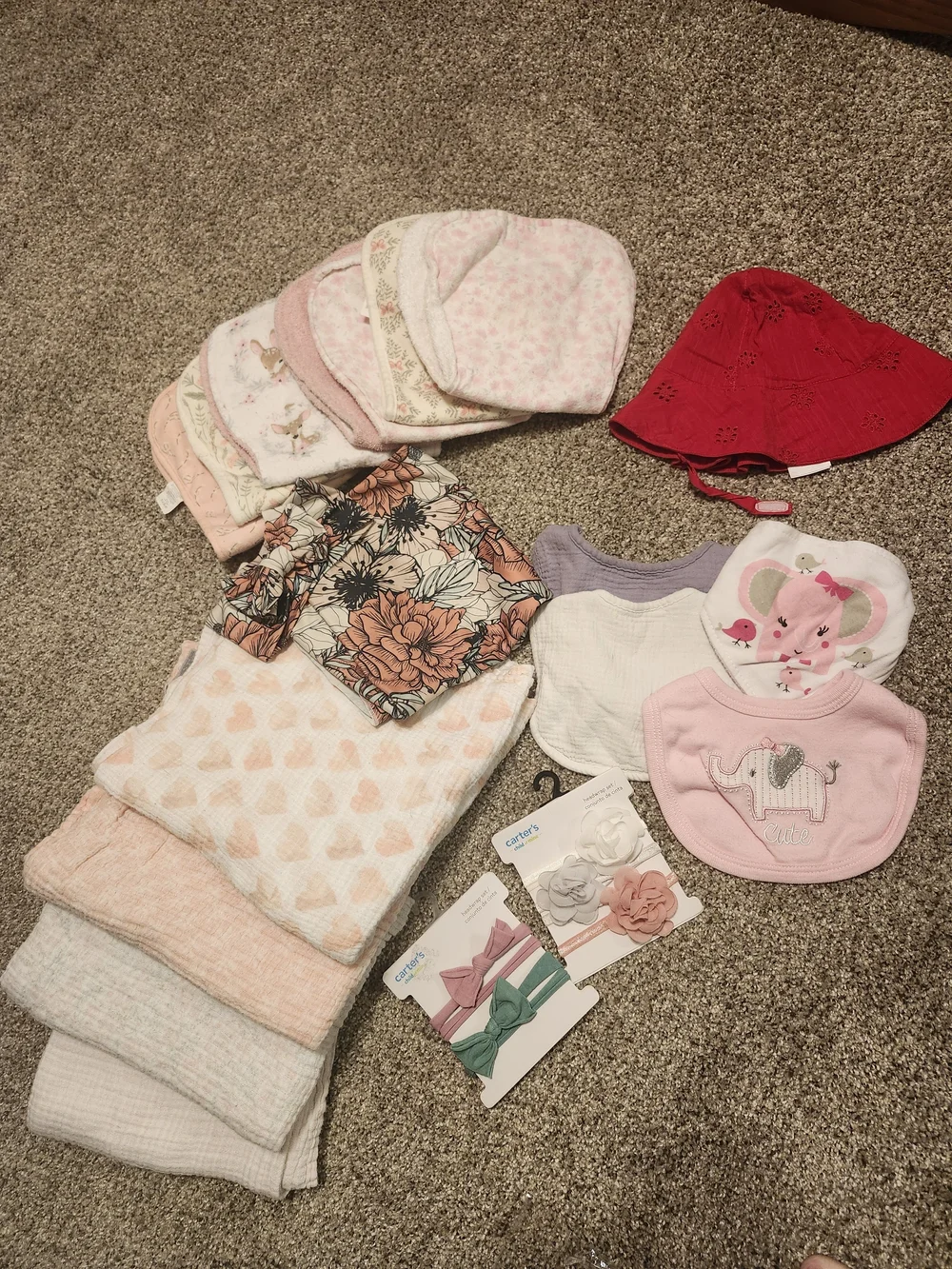 Carter's Pink Elephant Bib and Baby Accessories Set